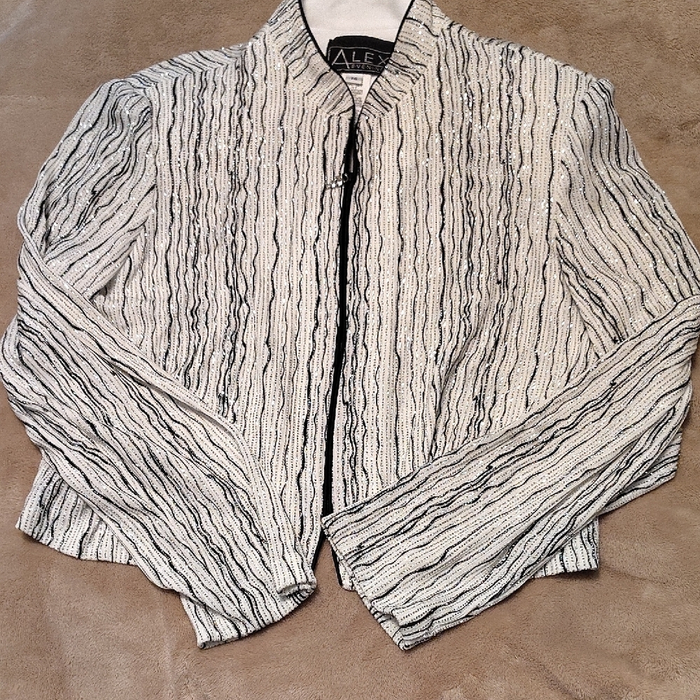 Alex Evenings Black and White Blazer with Textured Stripes